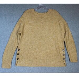 Joie Knit Sweater Button‎ Accent Pullover Casual Comfy Mustard Yellow L